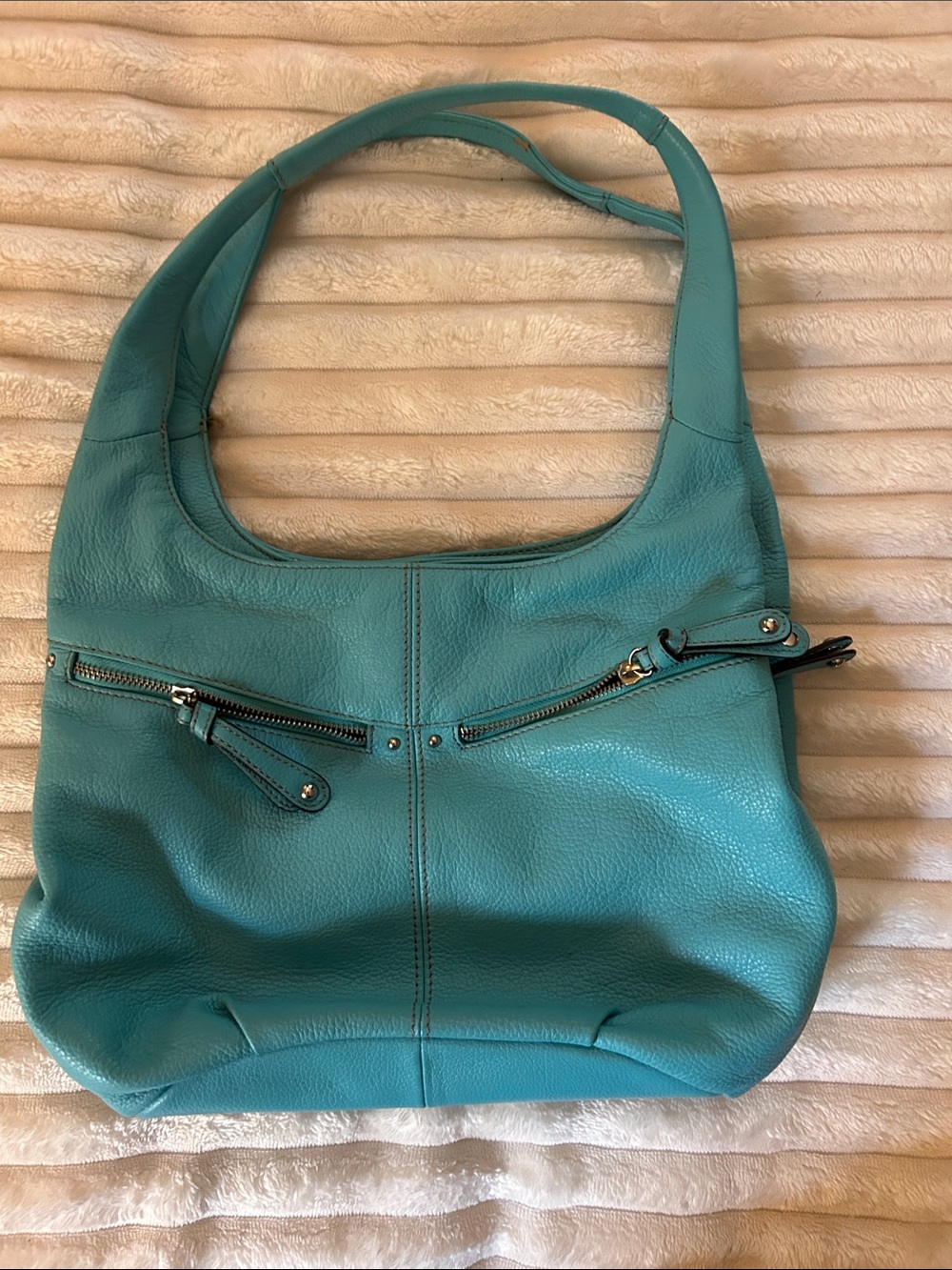 Teal Tignanello Leather Shoulder Bag - Casual Everyday Tote